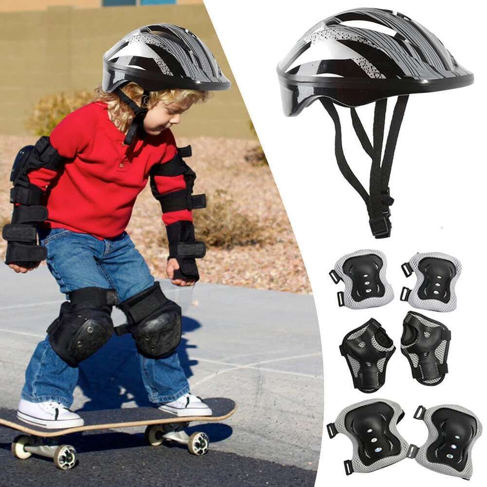 7pcs Kids Bike Knee Elbow Wrist Pads Boys Girls Scooter Safety Helmet Shock-Absorbing Breathable Outdoor Sport Accessory