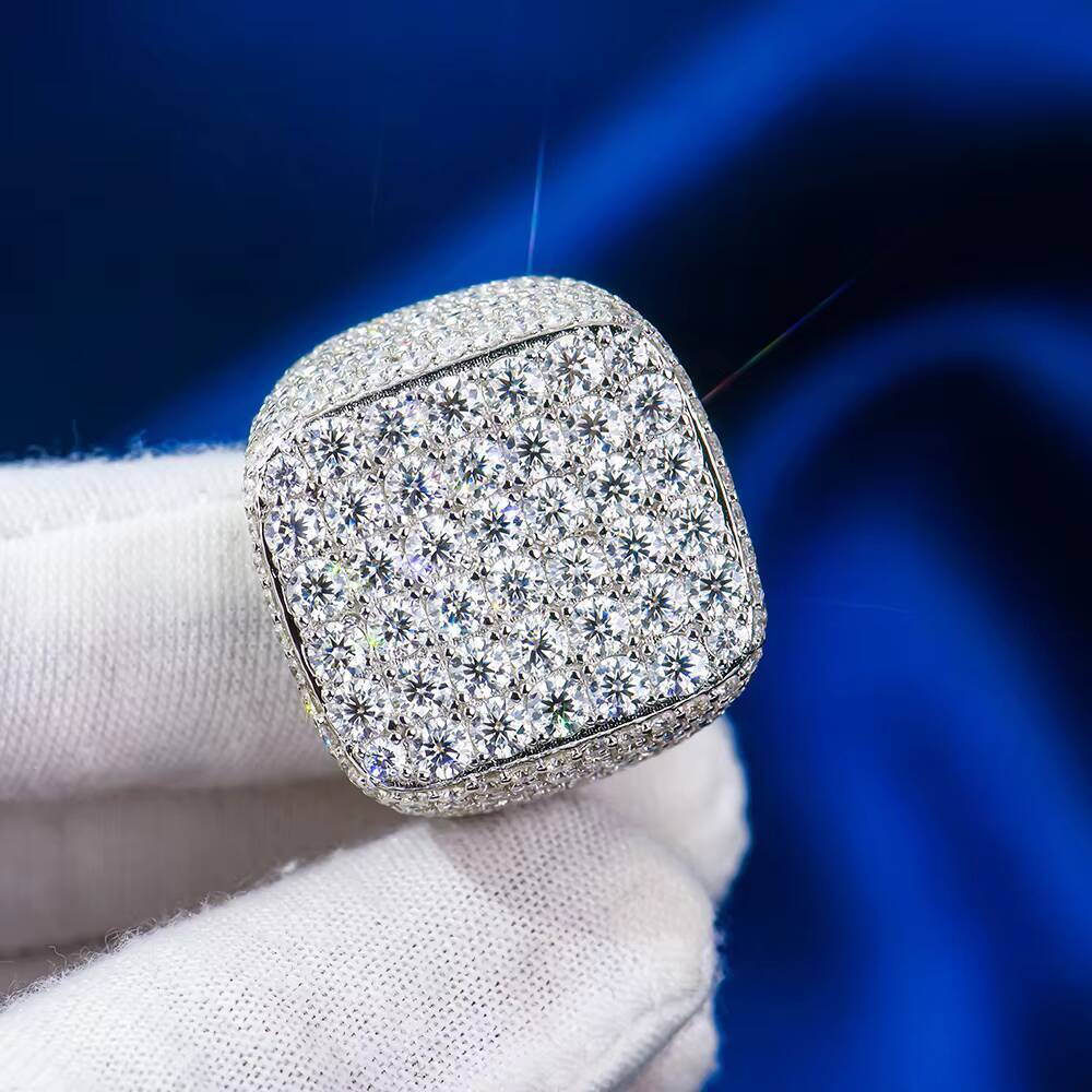 925 Sterling Silver Pass Diamond Test Hip Hop Style Pav Nail Ring Ice-Out Moissanite Punky Rappers