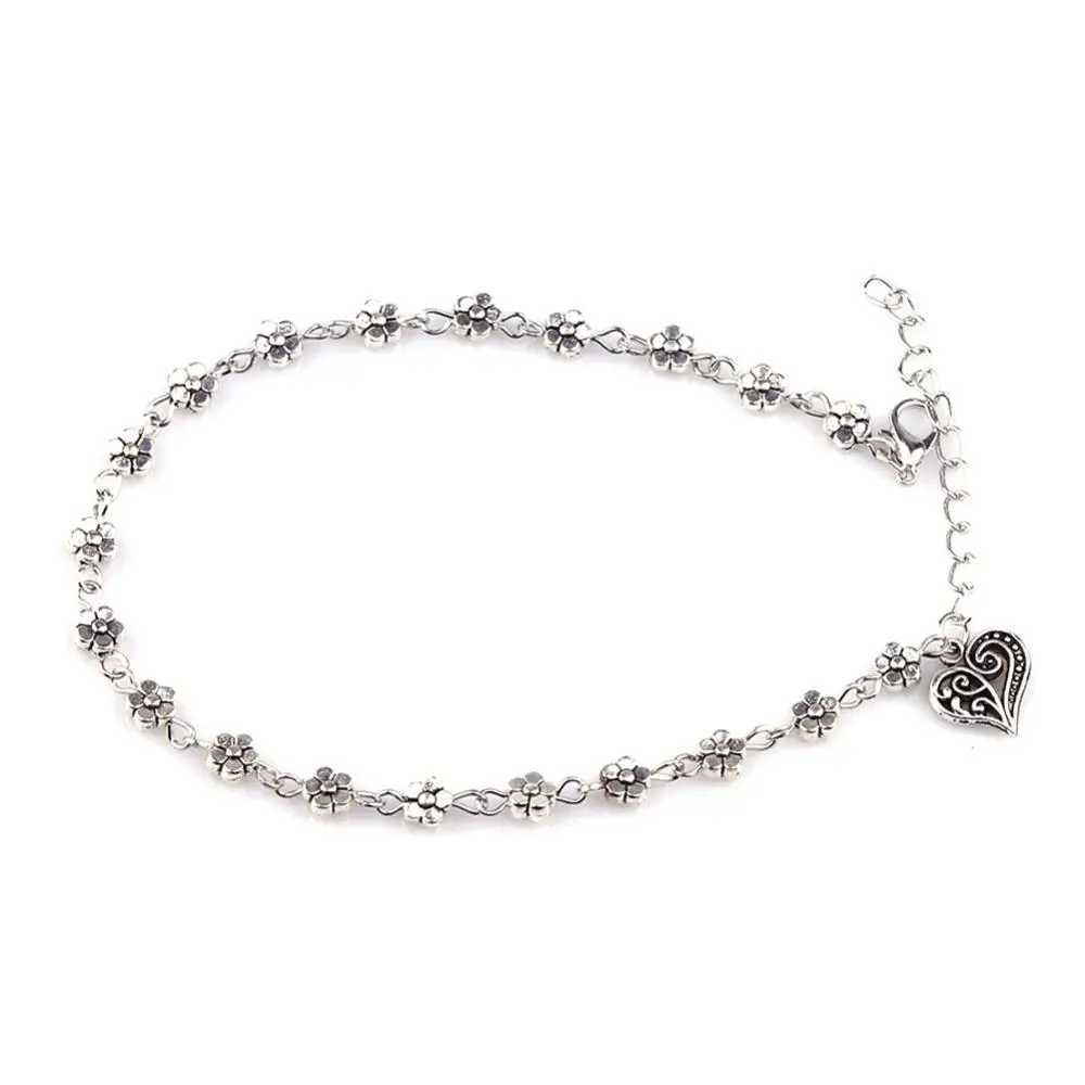 New Fashion Foot Chain Tibetan Silver Hollow Plum Flowers Heart-Shaped Anklet For Women Z250408