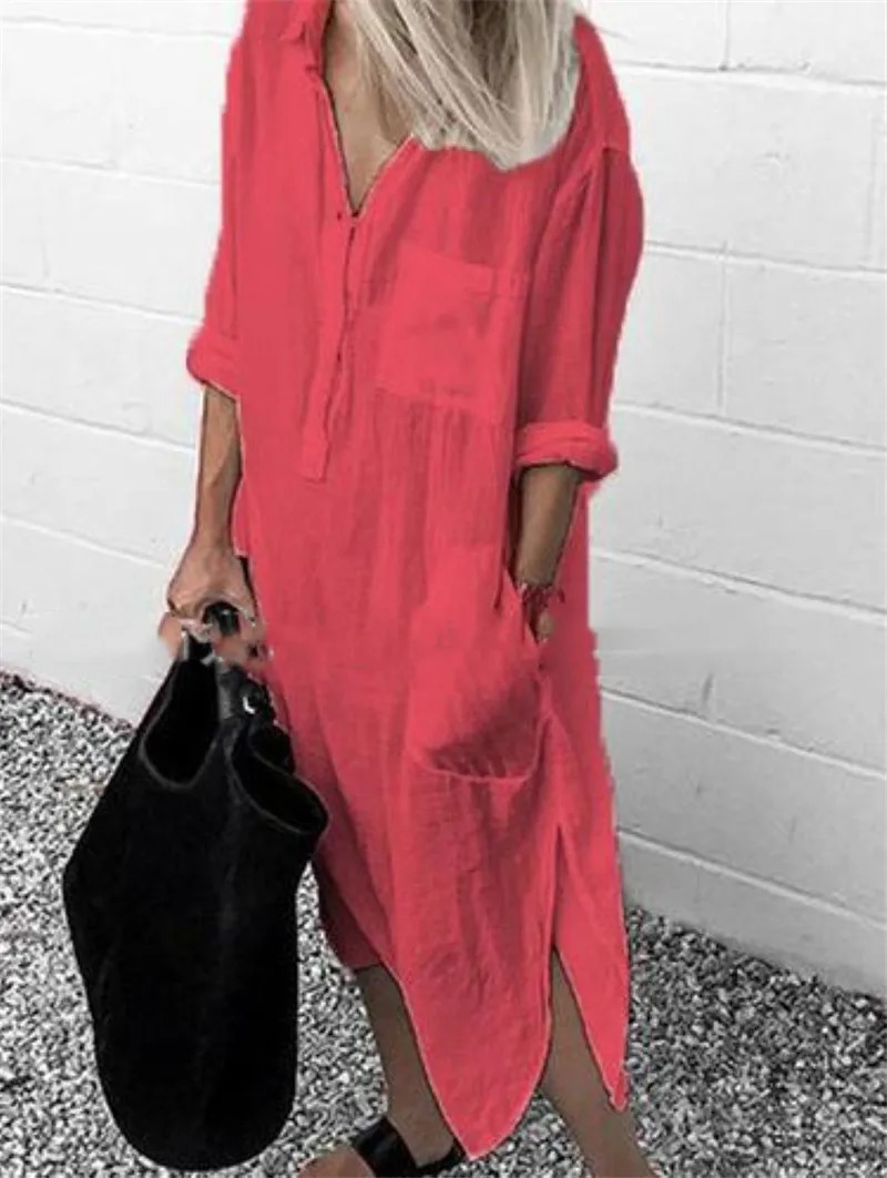 Cotton and linen womens long skirt for spring summer casual sleeved dress oversized clothing Y2K Vestido robe 250409