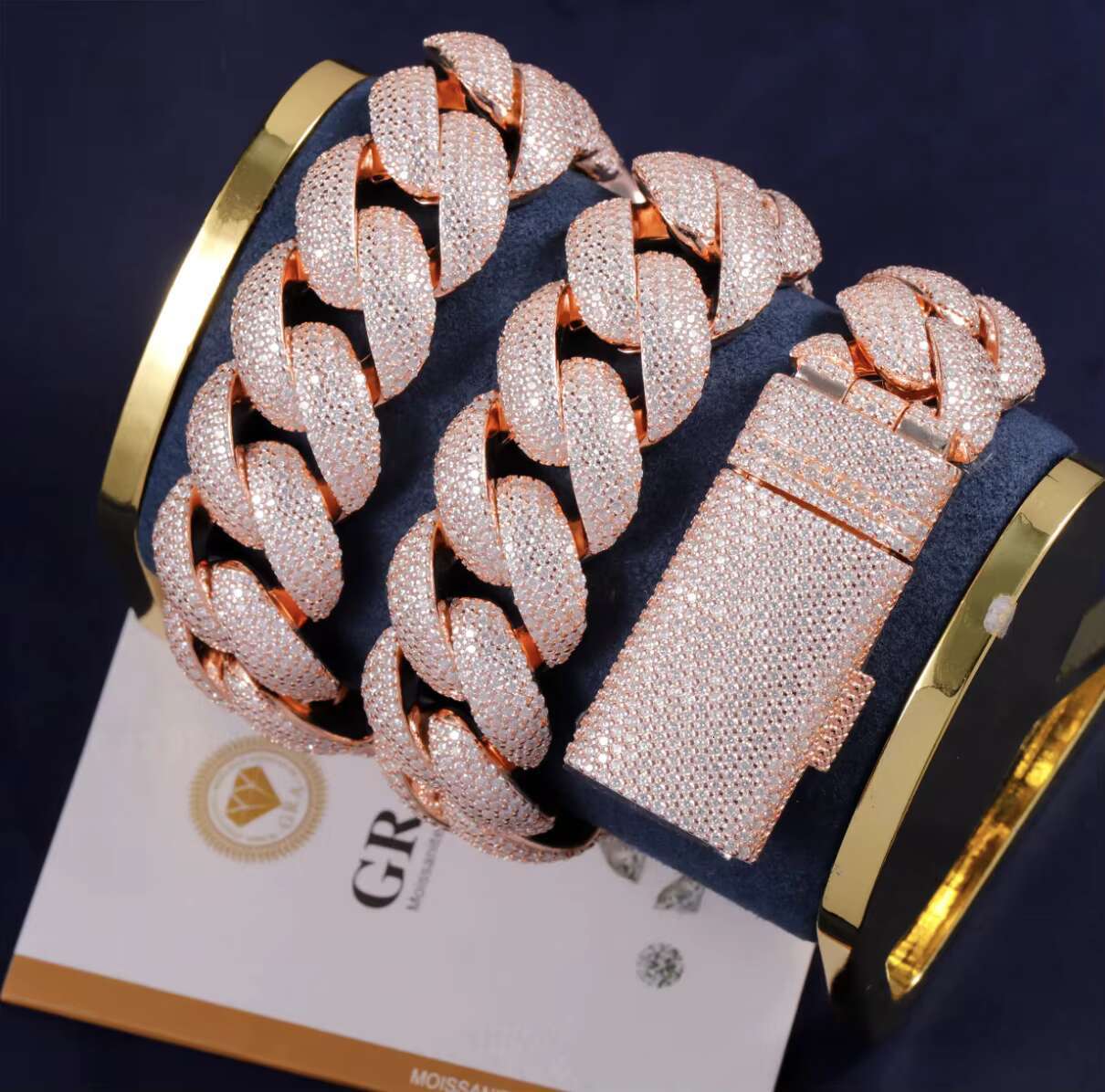 Heavy Custom Pink 22mm Gold Plated D Color VVS Moissanite Iced Out Dia Cuban k Bracelet Necklace for Men