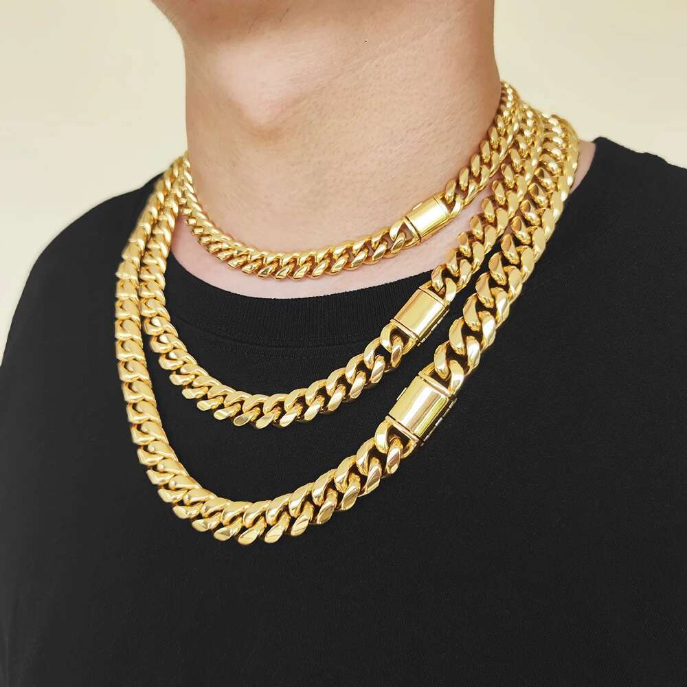 NUOYA Men Fashion Cuban Link Necklace Stainless Steel PVD Plated 8/10/12/14mm Cuban Chain Jewellery Personalized Free Laser