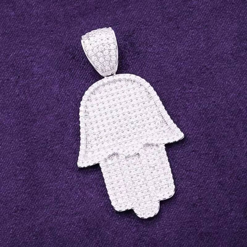 Hip Hop VVS Moissanite Iced Out Mens Lucky Fatima Hamsa Hand Cluster Pendant With 925 Sterling Silver Pass Diamond Tester