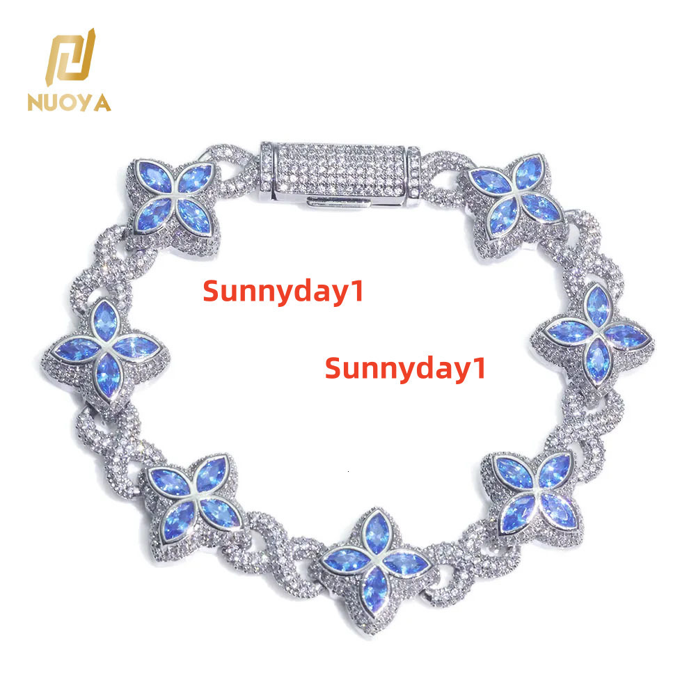 NUOYA Hip Hop Jewelry Flower Cross Design Iced Out Diamond Chain Silver Gold Four Leaf Clover Infinity Miami Cuban Link Bracelet
