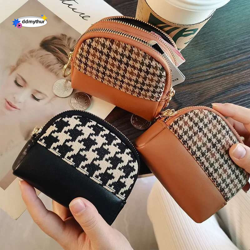 Women's Wallow Gird Purse Double Zipper Small Wallet Portable Key Pouch Travel Card Holder Fashion Vintage Coin Bag ddmythur