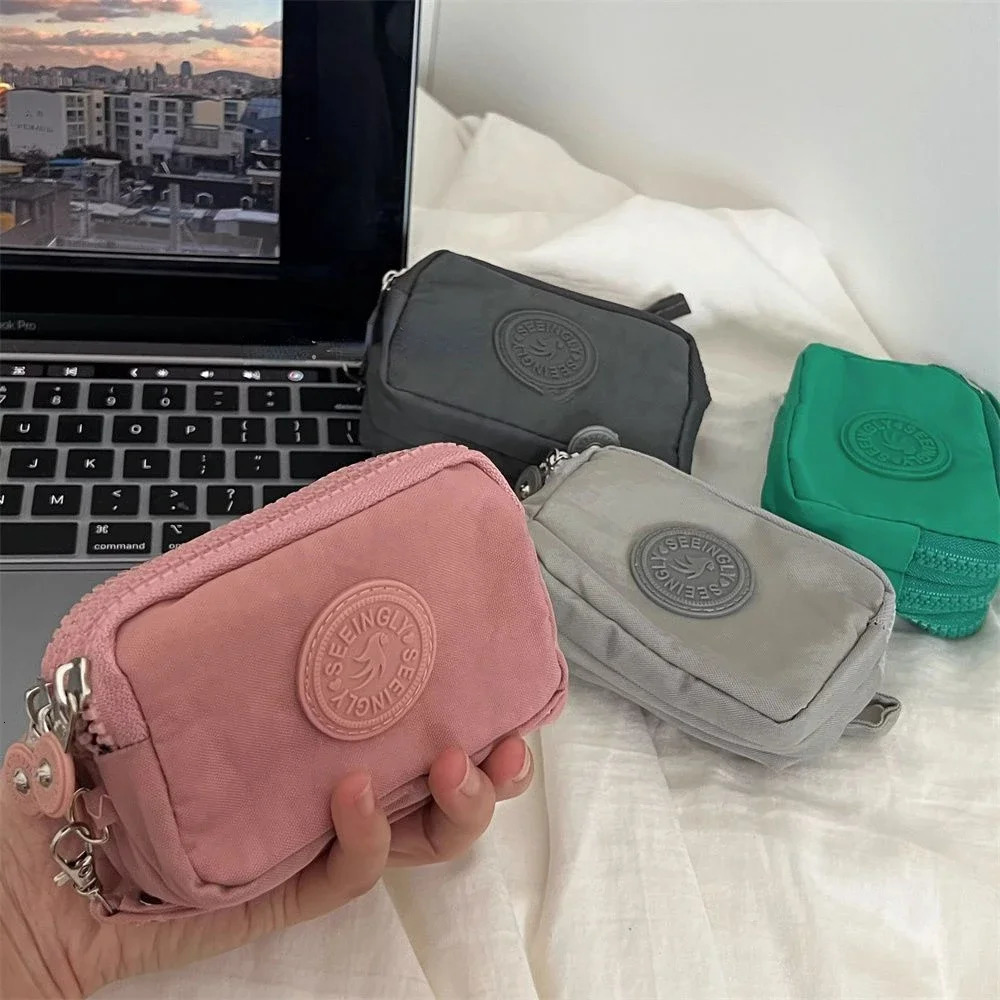 Mini Nylon Coin Wallet Key Bag Womens Zipper Waterproof Portable Three layer Card Holder Handbag Earphone 250408