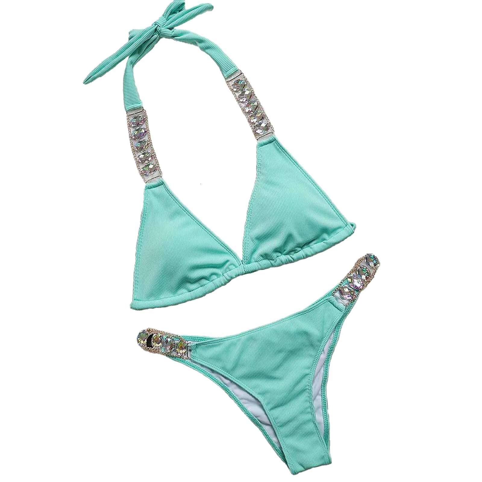 Dongdumaoyi New Fashion Sexy Bikini Solid Swimsuit Women Swimwear Push Up Set Brazilian Bathing Suit Summer Hanging Neck Beach Wear Swimming