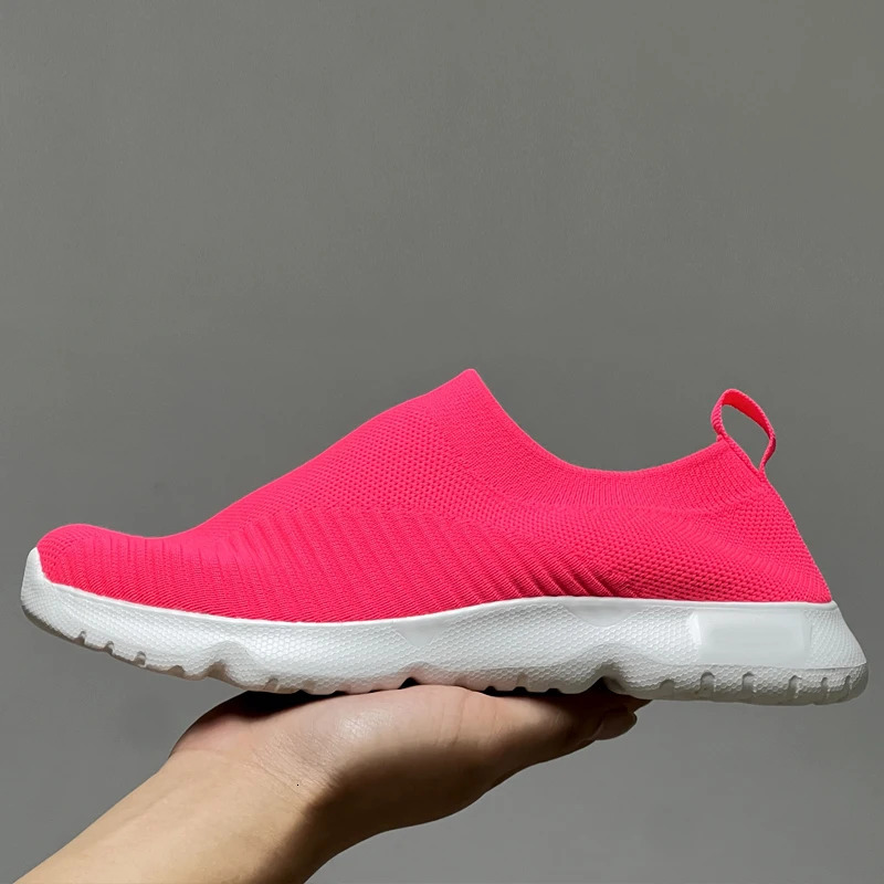 Women Shoes Knitting Sock Sneakers Women Spring Summer Slip On Flat Shoes Women Plus Size Loafers Flats Walking Shoes 2024 250402