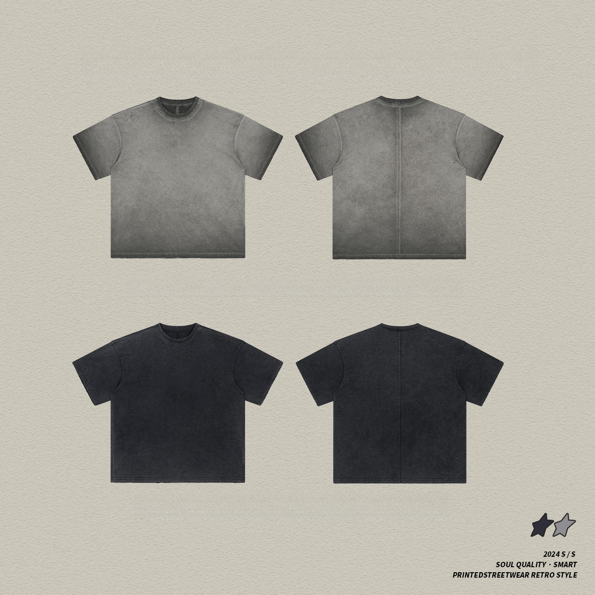 2025 Summer New Product Spray Dyeing Used Wash Water Short sleeved 250g American Trendy Brand Men's and Women's Casual T-shirt