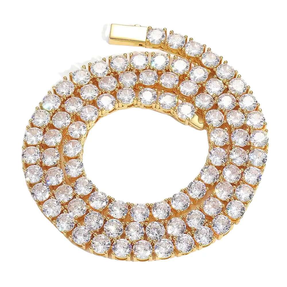 Hip hop fashion 5mm zirconia single row tennis chain necklace classic style brass strap rope perfect gift accessory