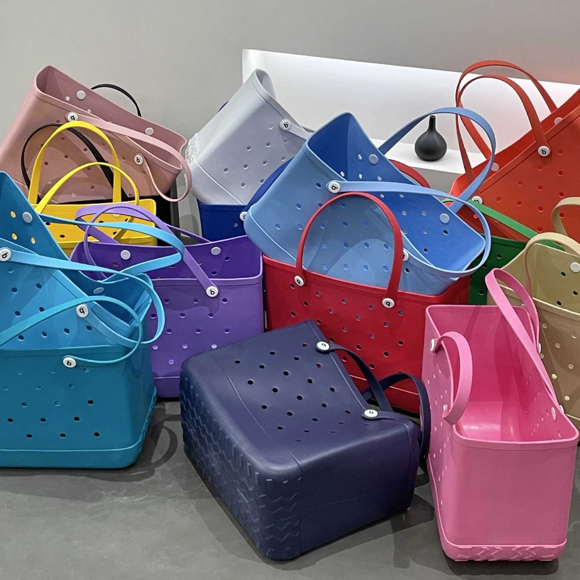 L/XL Beach Bag Rubber EVA Waterproof Storage Basket Extra Large Warm Shopping Handbag Beach Jelly Bag HandbagT250409