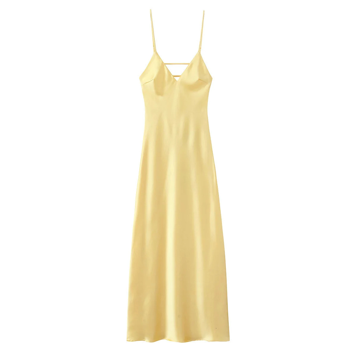 Satin backless sexy womens long dress fashionable sleeveless spaghetti strap Vneck summer dubbing party vest 250409