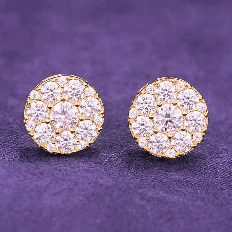 Hip Hop Fine Jewelry Pass Diamond Tester 925 Sterling Silver Iced Out 10MM VVS Moissanite Cluster Stud Earrings for Women Men