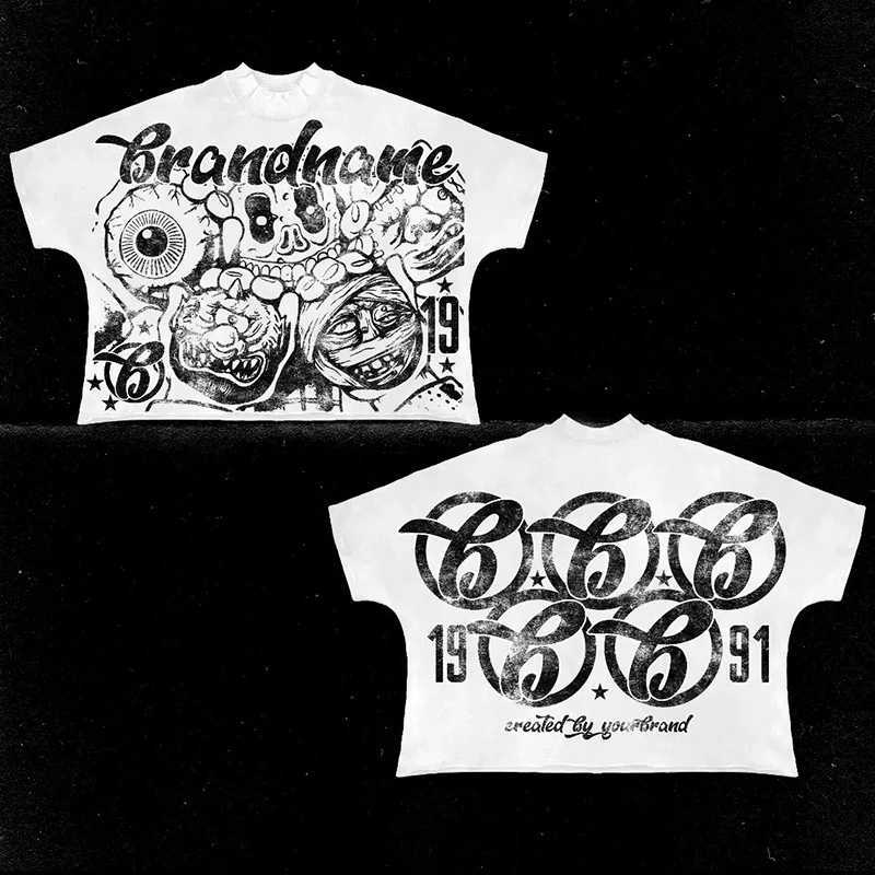 Harajuku casual summer short sleeved mens Y2K hip-hop graphic printed T-shirt oversized pure cotton T-shirt Gothic top streetwearXJ250409