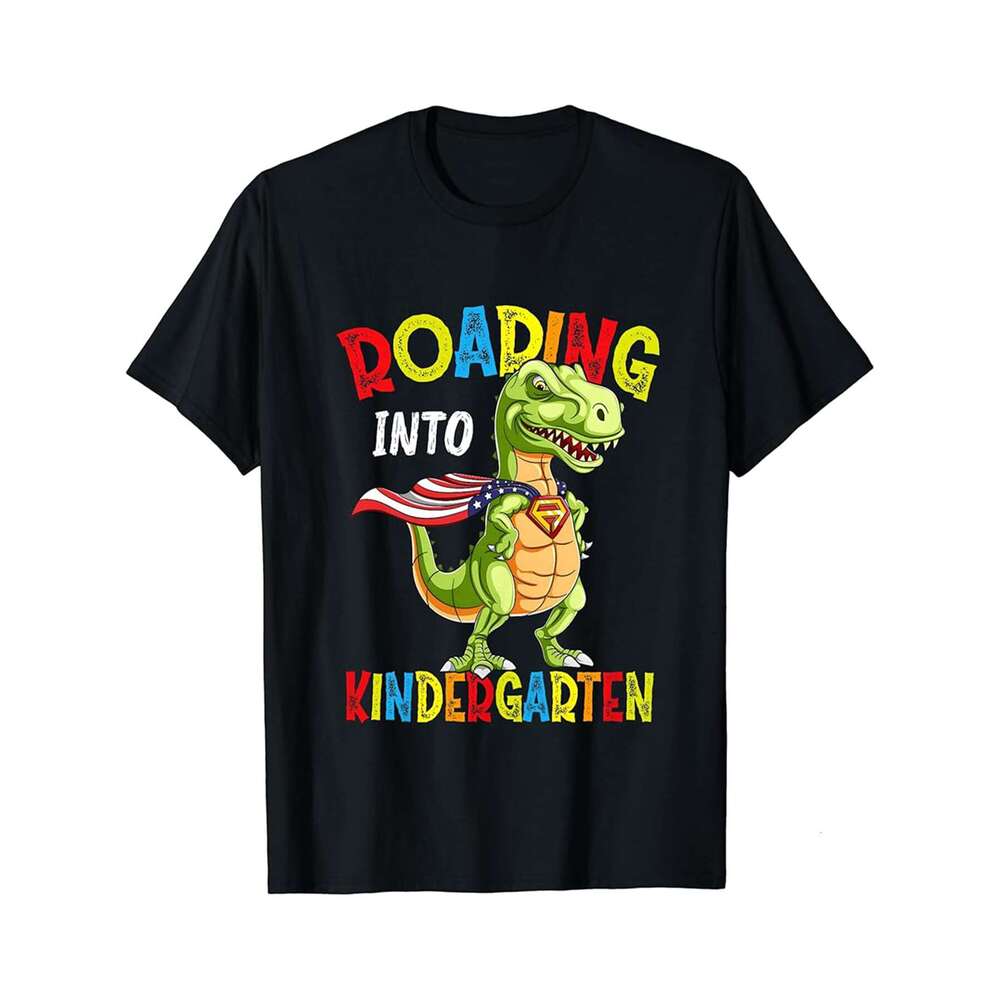 Designer T shirt Roaring Into Kindergarten Dinosaur TRex Back To School Mens - 220g Tshits