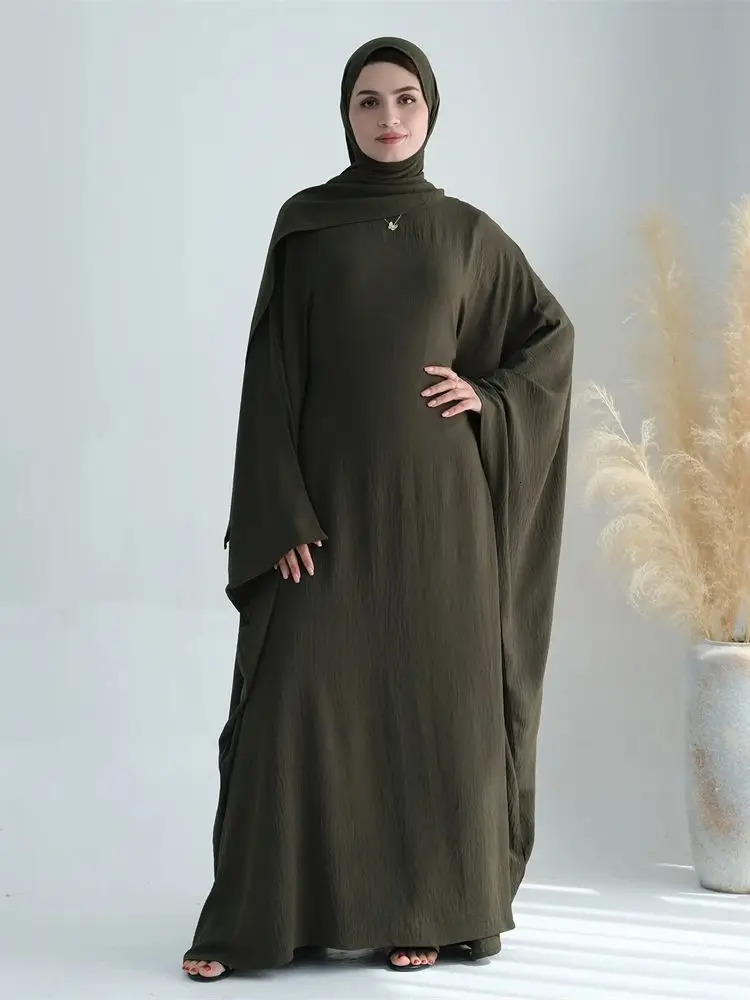 Cotton linen Khimar Abaya suit for Eid al Fitr Dubai Muslim headscarf dress Kaftan Abayas Caftan Marocain female Vestidos Para Mujer 250409