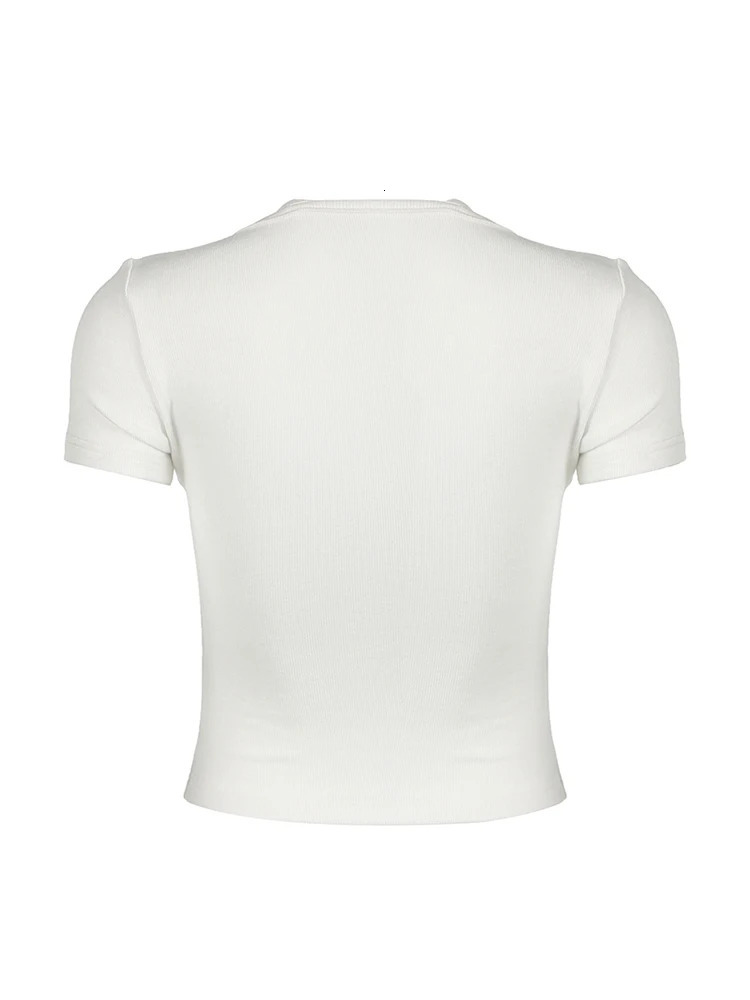 Halter Neck Lace Trim Bow Cute Black Y2K T-Shirt Women Button Up Slim Short Sleeve White Tees Sweet Balletcore Clothing 250409