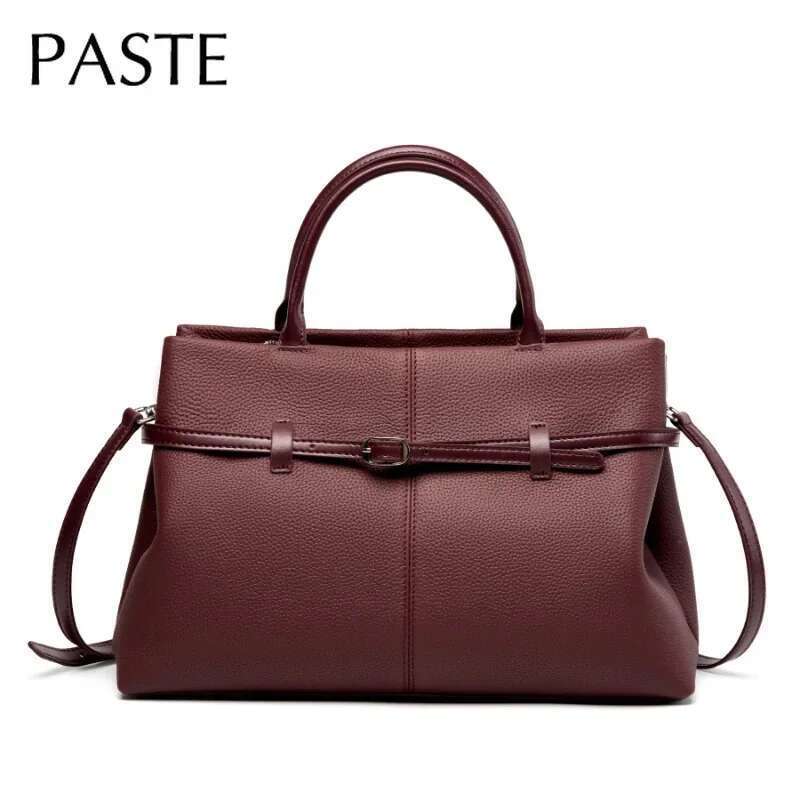 New Casual Stylish Grey Coffee Color Large Tote Lichi Pattern Cowhide Leather Women Handbag High-End Office Lady Shoulder Bag