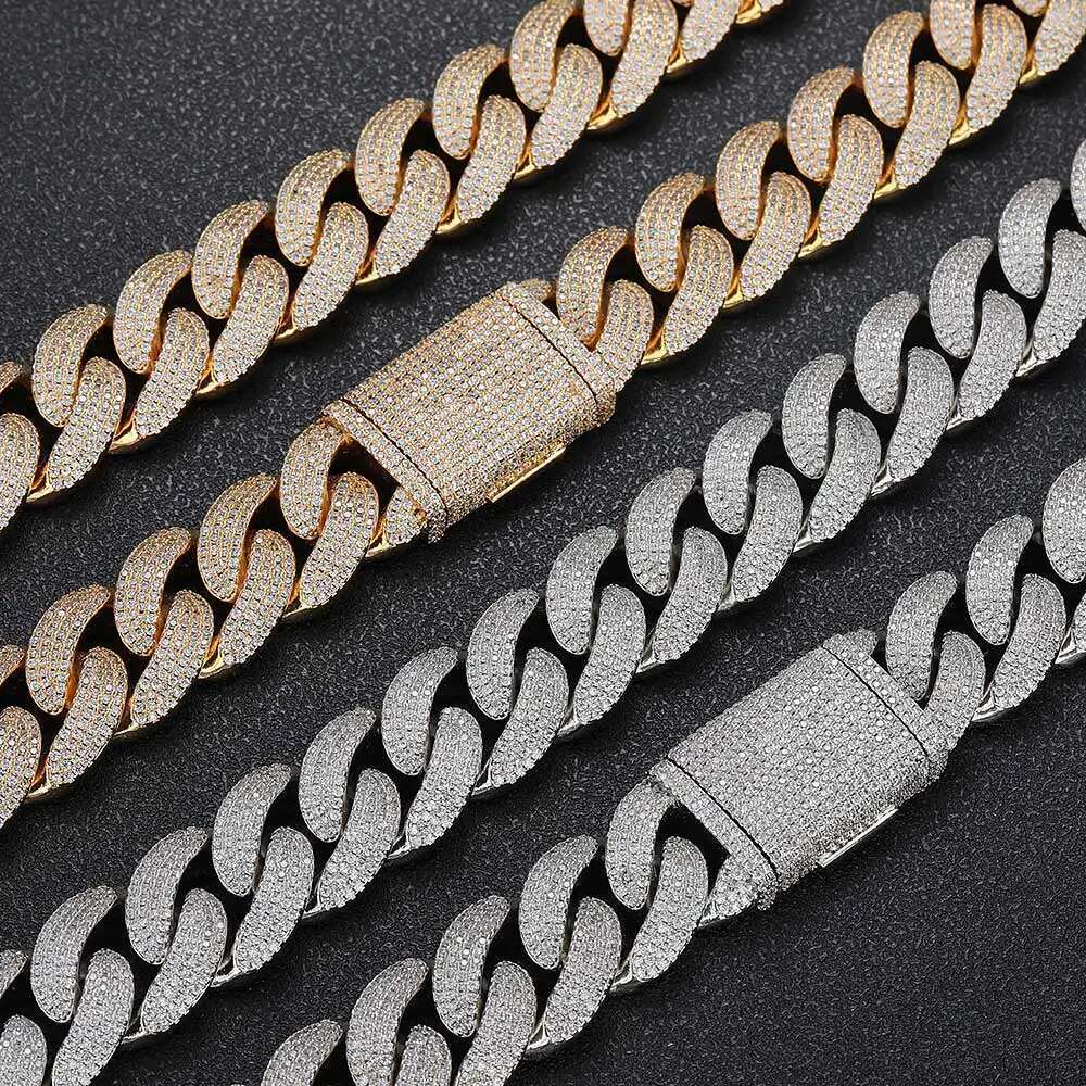 Hip Hop Jewelry Luxury 20mm Cuban Necklace Filled Prong Set 4 Rows 5A Zircon Iced Out Heavy Cuban Link Chain Men