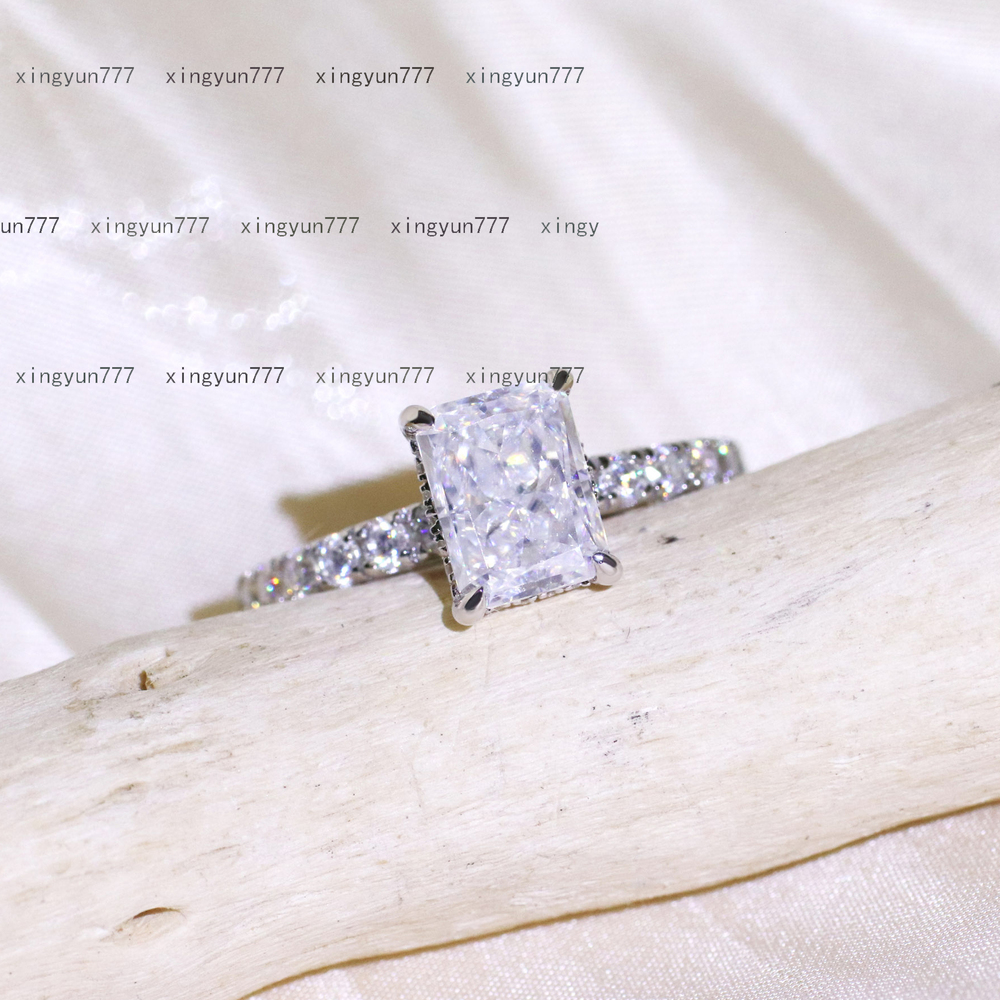 Tianyu Fine Jewelry 2ct 3ct Radiant Cut Gold Plated 18K Mossanite Engagement Sterling Silver Mossanite Ring 925 for Women