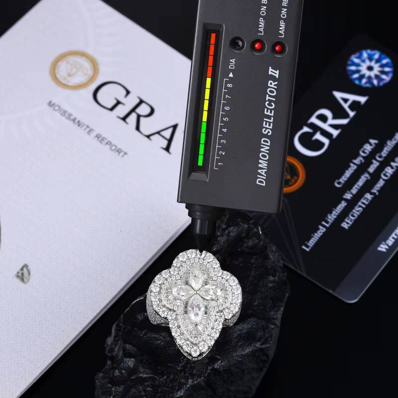 Cuban Moissanite Ring S925 Silver Gold Plated GRA Certified Moissanite Pass Diamond Test Hip Men Moissanite Ring