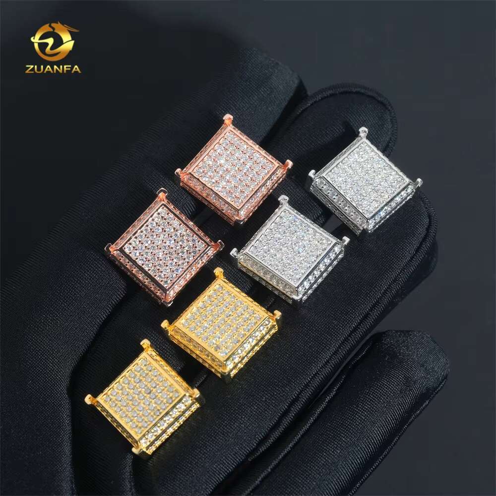 Luxury Big Square Shape Full Iced Out Hip Hop GRA Certertificate 925 Sterling Silver Men Moissanite Earrings