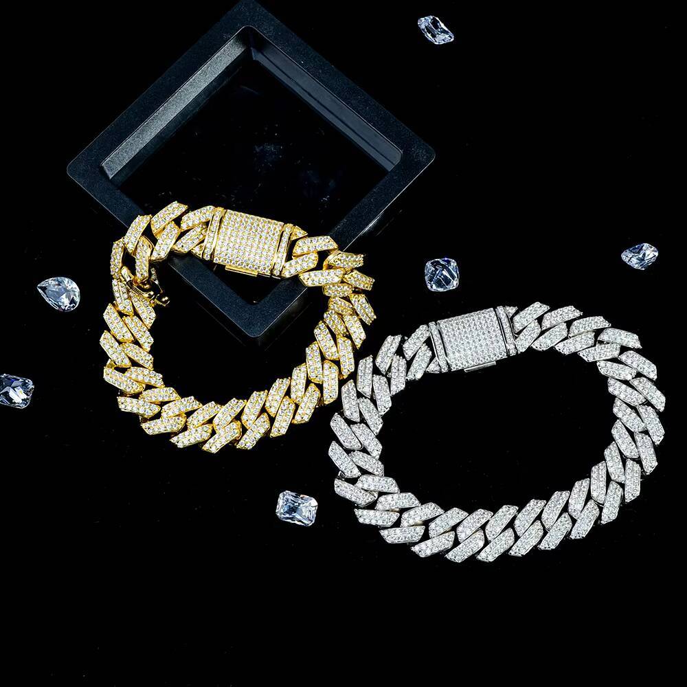 VVS Moissanite Iced Out 14mm Bracelet 925 Sterling Silver Hip Hop Cuban Link Bracelet GRA Certified Wholesale Jewelry
