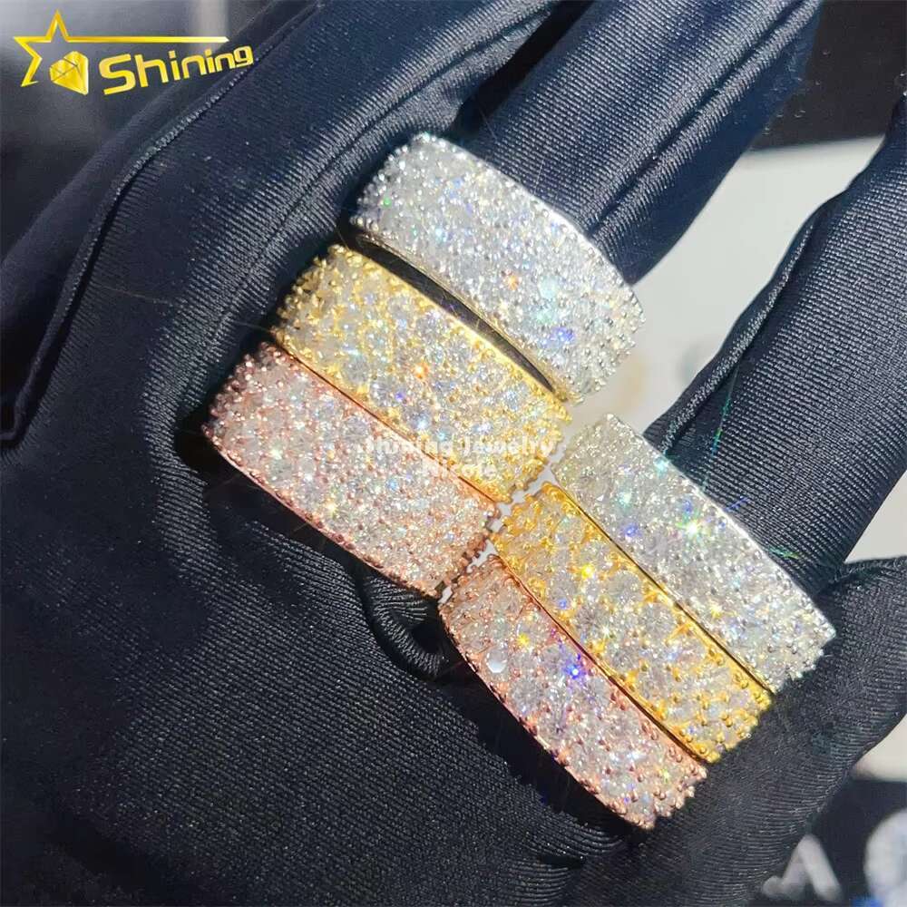 Luxury New Design Fully Iced Out Moissanite Diamond 925 Sterling Silver Hip Hop Men Eternity Ring