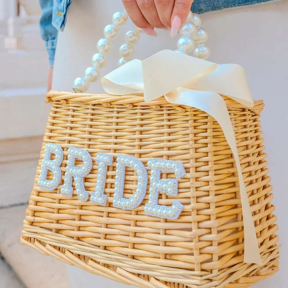 Wedding With Pearls Handle Straw Bag Wifey Mrs Honeymoon Bride Gift Bridal Shower For Party Decoration Supplies Favors