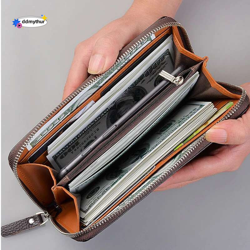 New Color Mens Long Wallet for Men RFID Blocking Clutch Organizer Zipper Leather Business ID Credit Card Holder Purse ddmythur