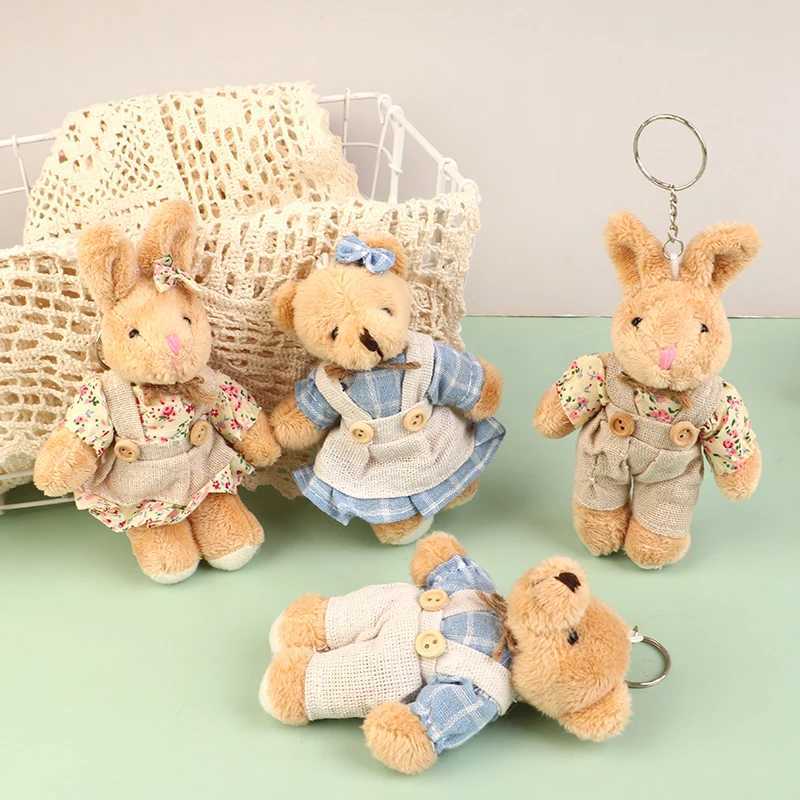 Cute clothing bear plush toy cartoon rabbit pendant soft filled doll keychain backpack car bag keyring decoration childrens giftXJ250409