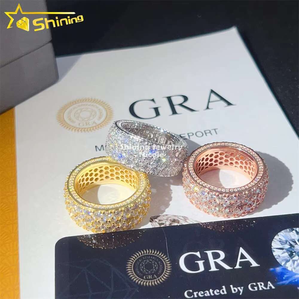 Luxury New Design Fully Iced Out Moissanite Diamond 925 Sterling Silver Hip Hop Men Eternity Ring