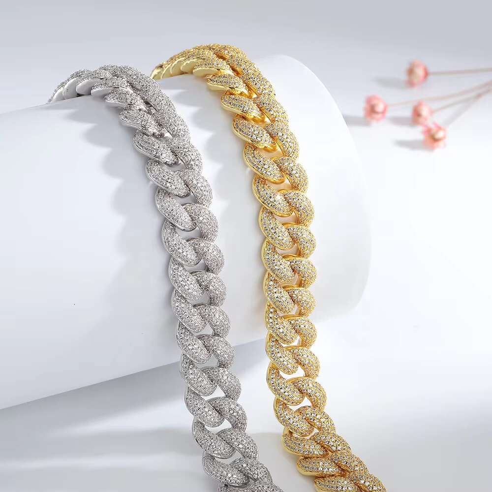 14mm Hip Hop Iced Out CZ Zircon Collar De Cadena Cubana Eslabones Cubano Necklace Miami Cuban Link Chain for Men Women