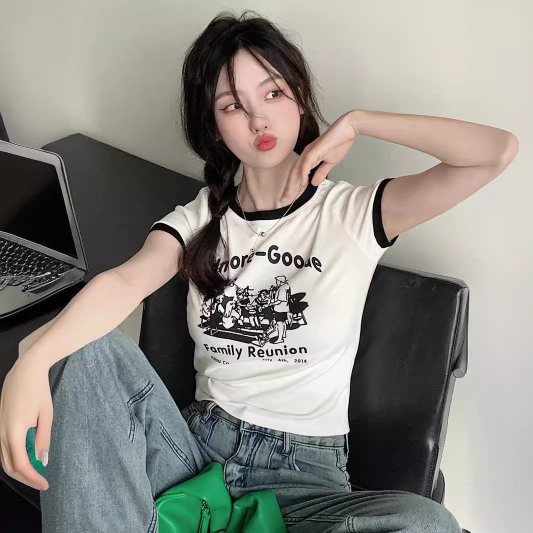 2025S Designer Women S T Shirt Sweet And Spicy Letter Printed T Shirt For Women S Summer Slim Fit Contrast Round Neck Short Sleeve Student Top