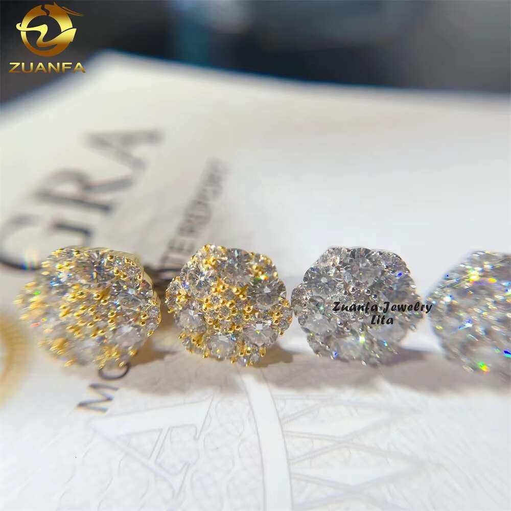High Quality Big VVS Diamond Hip Hop Iced Out Silver 925 Flower Stud Moissanite Earrings