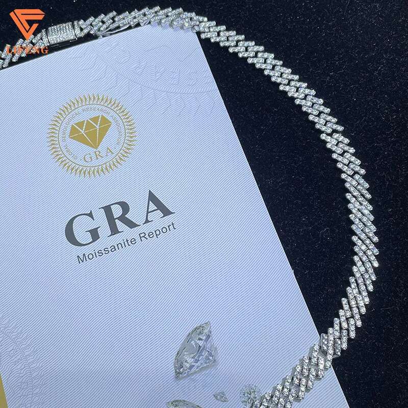 Manufacturers Custom Cuban Link Chain Real S925 Iced Out Moissanite Lab Grown Diamond Cuban Chain Necklace