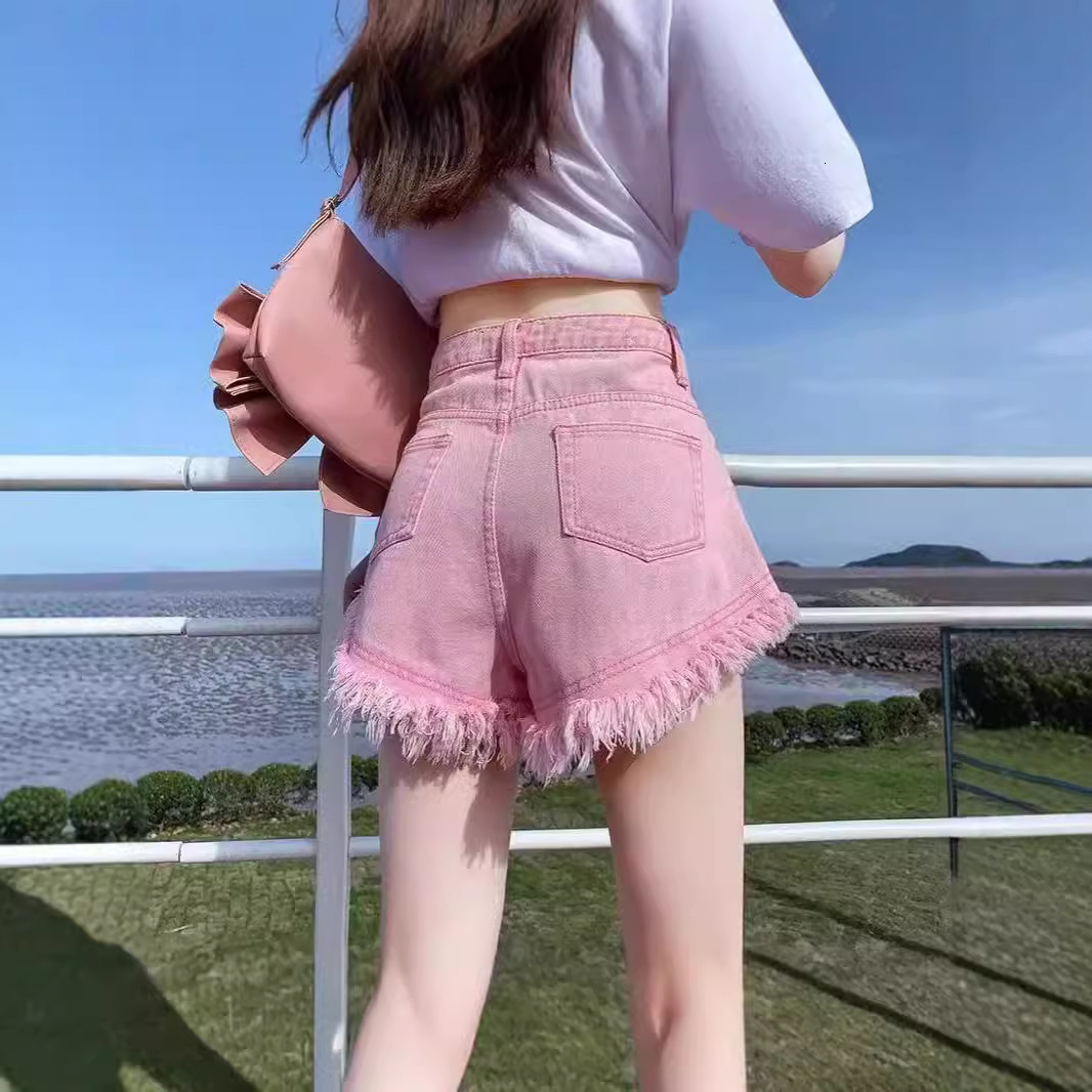 2025S Women s Designer Shorts Summer Striped Denim Shorts High Waist Grinding Edge Tight Hot Pants Large Size Thin Jeans Fashion Beach Pants