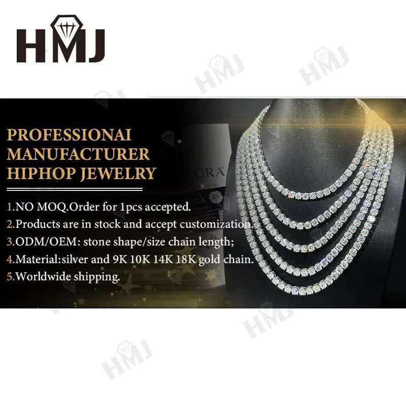Factory Sale 2.5-6.5mm Moissanite Bracelet For Women Sterling Silver Gold Mans Moissanite Tennis Chain Custom Hippop