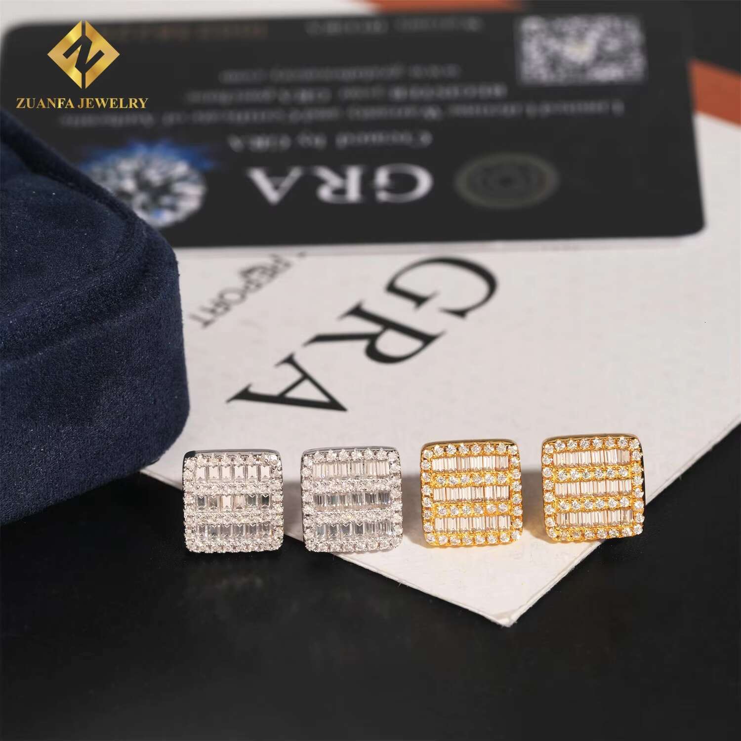 Luxury Moissanite Baguette Diamond Earrings 925 Silver Hip Hop Fine Jewelry Square Ear Studs Screw Back Men Women Earrings