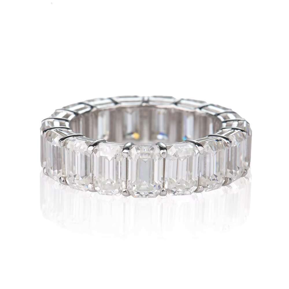 Mossanite Ring 925 Sterling Silver Emerald Cut Iced Out Eternity Band Hip Hop Fashion Party Wedding Gift Unisex Fine Jewelry