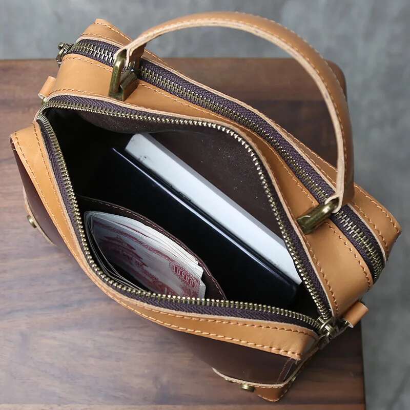 Top Layer Cowhide Retro Crossbody Fashionable And Versatile Handbag Women's Shoulder Bag Genuine Leather