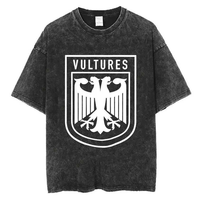 Rap singer Vultures mens hip-hop retro wash T-shirt fashion O-neck T-shirt topXJ250409