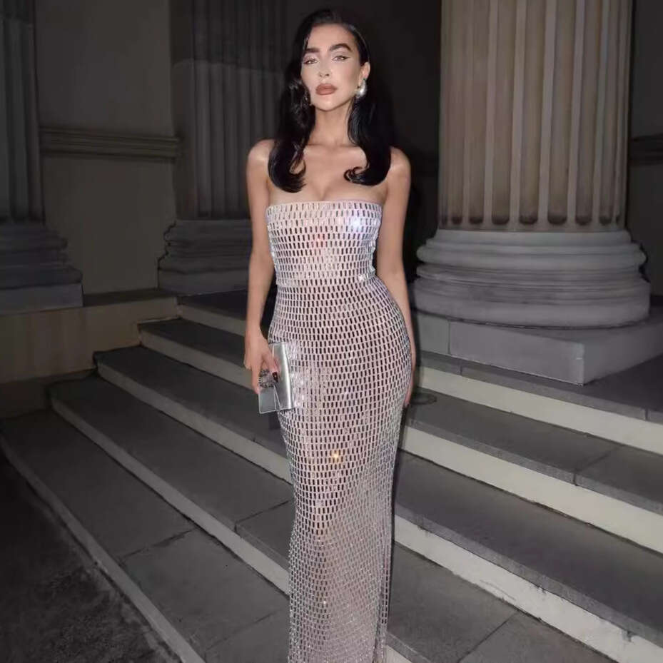 Hot-Selling Fashion Rhinestone Women's Strapless Sexy Solid Color Party Evening Bodycon Night club dress SEXY DRESSES FOR WOMEN