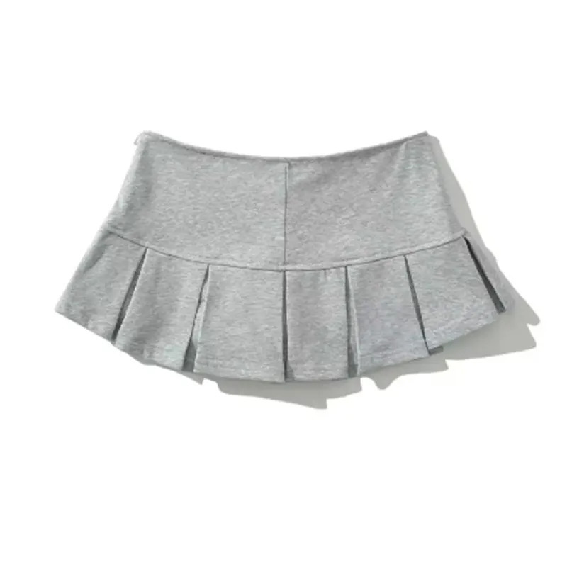 Mooyufon Fabric Y2K Mini Skirt Women Low Waist Wide Pleat Light Grey Sexy Vintage A-line Pleated Skirt Casual Skort Summer 250408