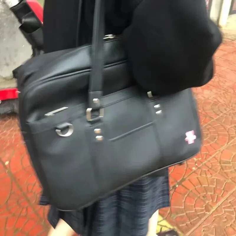 2024 New Women Japanese JK Uniform PU Student Commuter School Bag Large Capacity One Shoulder Straddle Bags Handbag Totebag