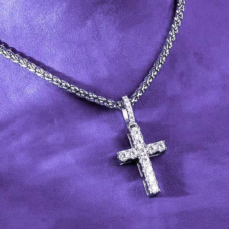 Fine Jewelry Pass Diamond Tester Hip Hop D Color Moissanite Halo Square Mens Cross Pendant With 925 Sterling Silver GRA