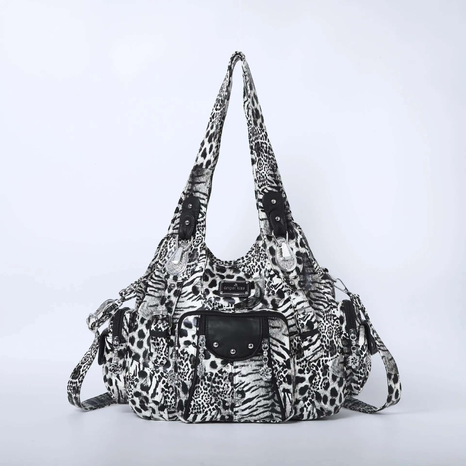 Angelkiss Women Fashion Handbags Large Bags PU Leopard Handbag Satchel Big-Capacity Shoulder Bag Phane Purse Bolsa