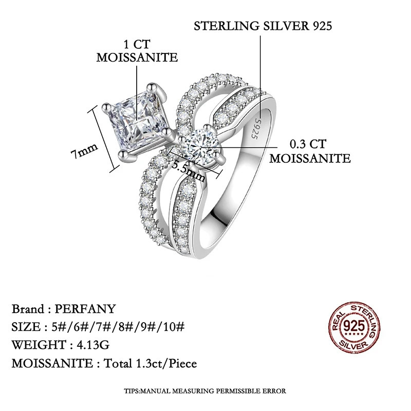 PERFANY 1.3CT Womens Ring S925 Pure Silver Crown Double Layer Laboratory Diamond Wedding Jewelry 250325