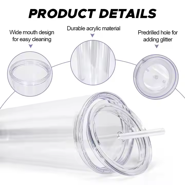 12oz 16oz 24oz snow globe acrylic tumblers double walled pre-drilled plastic cups with lid straw DIY clear drinking beverage cup customize logo