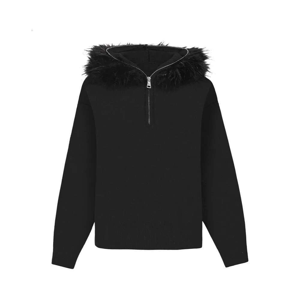 Solid Color Half Zipper Sweater Mens High Street Autumn Winter Loose Long Sleeve Hooded Pullover Men